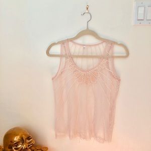 Sheer pearls pink top